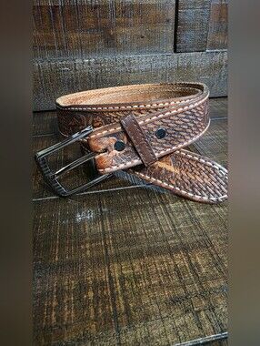 Western Belt Full Grain Tooled Leather Stamped Eagle Emblems 40.5"